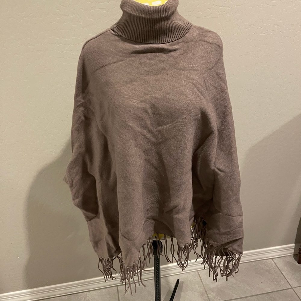 Beige sweater poncho